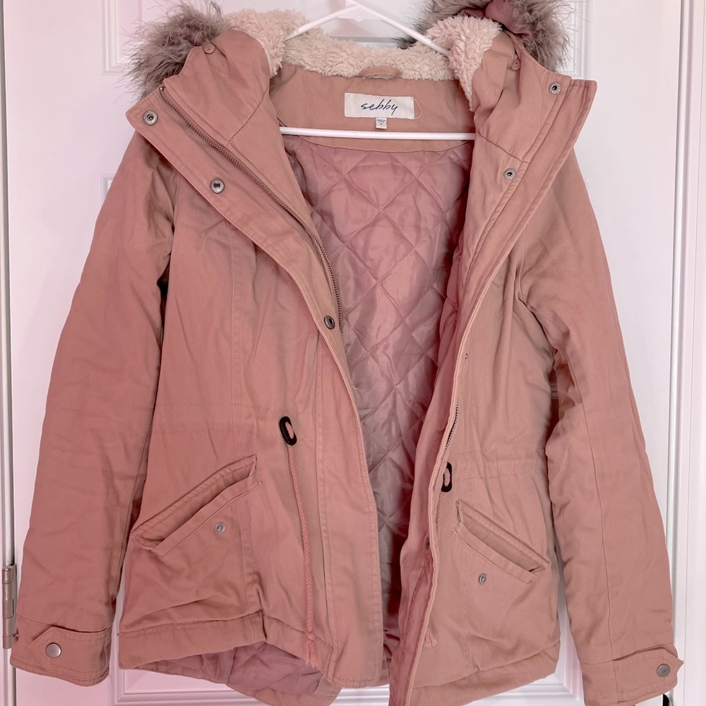 COPY - Sebby coat pink with fur lined hood size M
